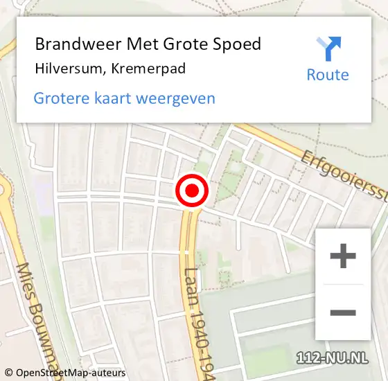 Locatie op kaart van de 112 melding: Brandweer Met Grote Spoed Naar Hilversum, Kremerpad op 17 april 2023 05:03