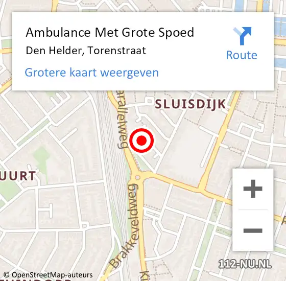 Locatie op kaart van de 112 melding: Ambulance Met Grote Spoed Naar Den Helder, Torenstraat op 17 april 2023 05:33