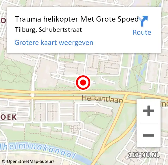 Locatie op kaart van de 112 melding: Trauma helikopter Met Grote Spoed Naar Tilburg, Schubertstraat op 17 april 2023 06:01