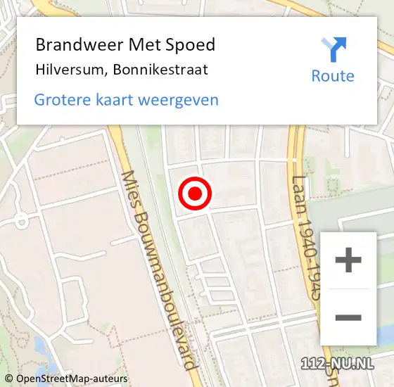 Locatie op kaart van de 112 melding: Brandweer Met Spoed Naar Hilversum, Bonnikestraat op 17 april 2023 07:24