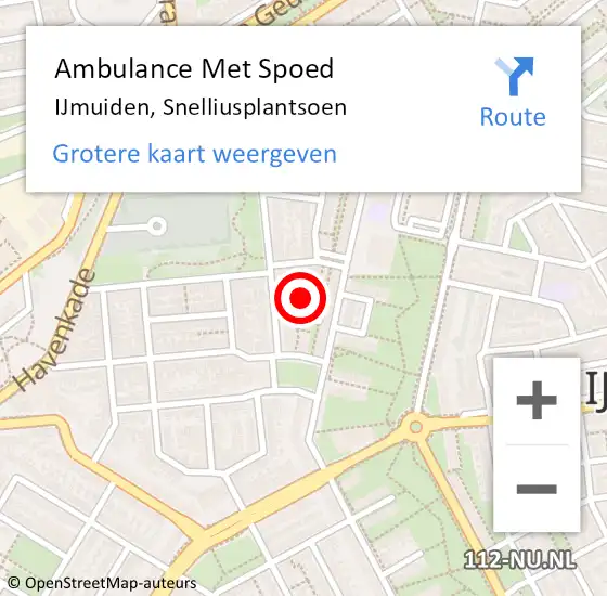 Locatie op kaart van de 112 melding: Ambulance Met Spoed Naar IJmuiden, Snelliusplantsoen op 17 april 2023 07:35