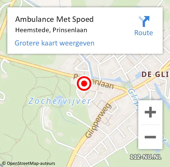 Locatie op kaart van de 112 melding: Ambulance Met Spoed Naar Heemstede, Prinsenlaan op 17 april 2023 07:49