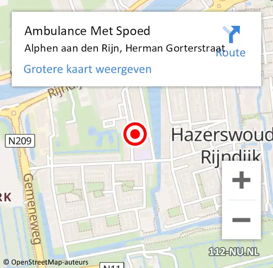 Locatie op kaart van de 112 melding: Ambulance Met Spoed Naar Alphen aan den Rijn, Herman Gorterstraat op 17 april 2023 07:56