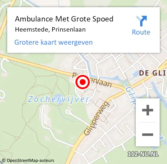 Locatie op kaart van de 112 melding: Ambulance Met Grote Spoed Naar Heemstede, Prinsenlaan op 17 april 2023 07:57