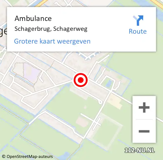 Locatie op kaart van de 112 melding: Ambulance Schagerbrug, Schagerweg op 17 april 2023 08:00