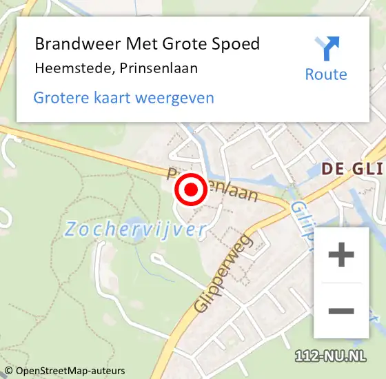 Locatie op kaart van de 112 melding: Brandweer Met Grote Spoed Naar Heemstede, Prinsenlaan op 17 april 2023 08:05