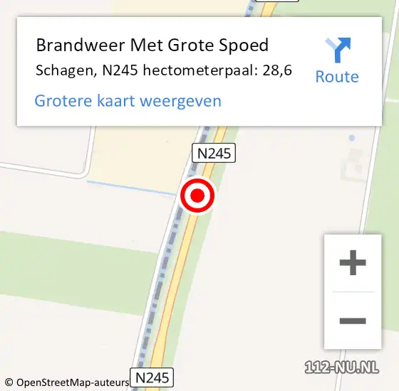 Locatie op kaart van de 112 melding: Brandweer Met Grote Spoed Naar Schagen, N245 hectometerpaal: 28,6 op 17 april 2023 08:14