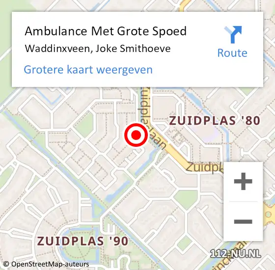 Locatie op kaart van de 112 melding: Ambulance Met Grote Spoed Naar Waddinxveen, Joke Smithoeve op 17 april 2023 08:16