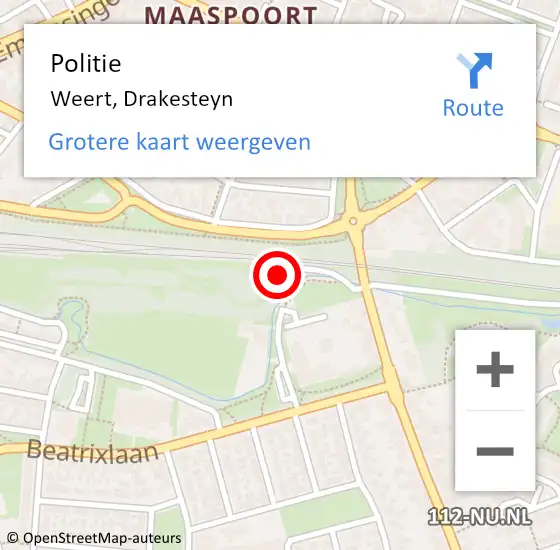 Locatie op kaart van de 112 melding: Politie Weert, Drakesteyn op 17 april 2023 08:40