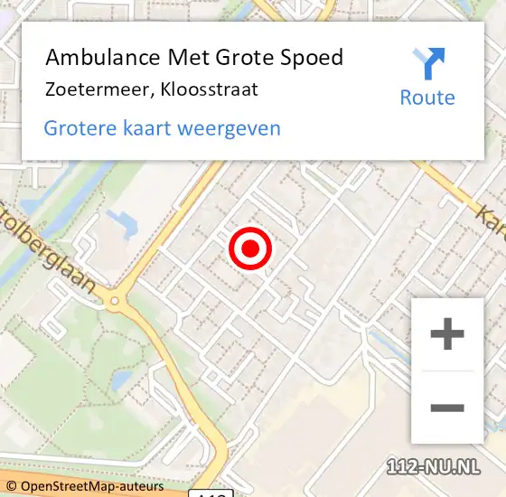 Locatie op kaart van de 112 melding: Ambulance Met Grote Spoed Naar Zoetermeer, Kloosstraat op 17 april 2023 08:49