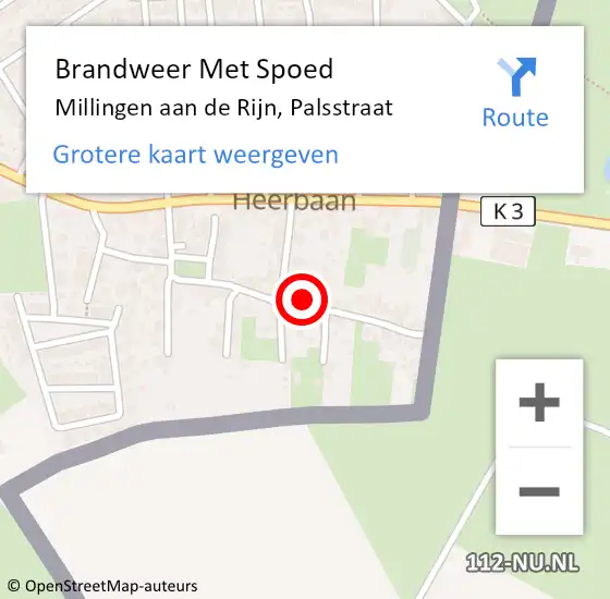 Locatie op kaart van de 112 melding: Brandweer Met Spoed Naar Millingen aan de Rijn, Palsstraat op 17 april 2023 08:53