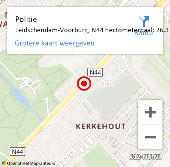 Locatie op kaart van de 112 melding: Politie Leidschendam-Voorburg, N44 hectometerpaal: 26,3 op 17 april 2023 09:17