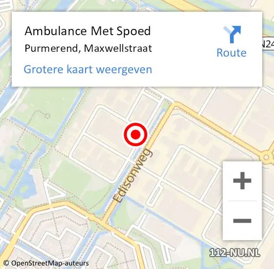 Locatie op kaart van de 112 melding: Ambulance Met Spoed Naar Purmerend, Maxwellstraat op 17 april 2023 09:35