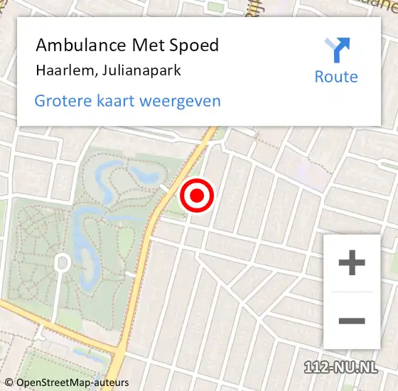 Locatie op kaart van de 112 melding: Ambulance Met Spoed Naar Haarlem, Julianapark op 17 april 2023 10:21