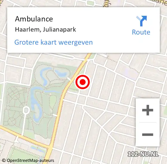 Locatie op kaart van de 112 melding: Ambulance Haarlem, Julianapark op 17 april 2023 10:23