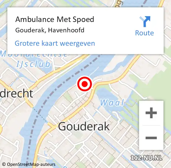 Locatie op kaart van de 112 melding: Ambulance Met Spoed Naar Gouderak, Havenhoofd op 17 april 2023 10:51