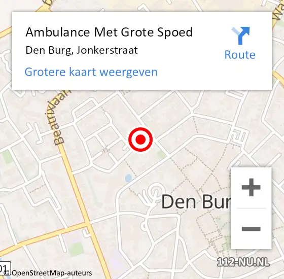 Locatie op kaart van de 112 melding: Ambulance Met Grote Spoed Naar Den Burg, Jonkerstraat op 17 april 2023 11:27