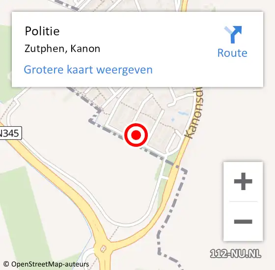 Locatie op kaart van de 112 melding: Politie Zutphen, Kanon op 17 april 2023 12:00