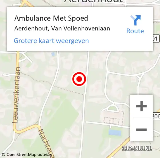 Locatie op kaart van de 112 melding: Ambulance Met Spoed Naar Aerdenhout, Van Vollenhovenlaan op 17 april 2023 12:02