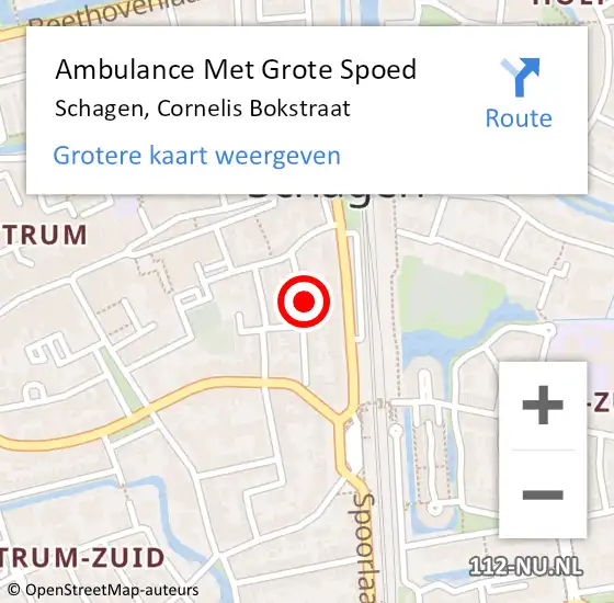 Locatie op kaart van de 112 melding: Ambulance Met Grote Spoed Naar Schagen, Cornelis Bokstraat op 17 april 2023 12:17