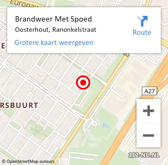 Locatie op kaart van de 112 melding: Brandweer Met Spoed Naar Oosterhout, Ranonkelstraat op 17 april 2023 12:21