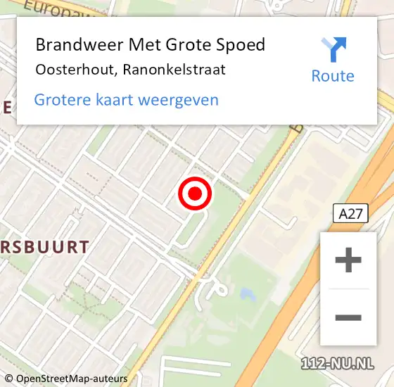 Locatie op kaart van de 112 melding: Brandweer Met Grote Spoed Naar Oosterhout, Ranonkelstraat op 17 april 2023 12:32