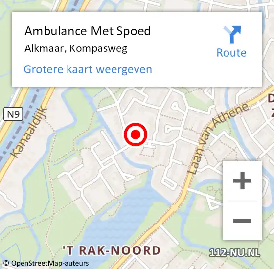 Locatie op kaart van de 112 melding: Ambulance Met Spoed Naar Alkmaar, Kompasweg op 17 april 2023 12:47