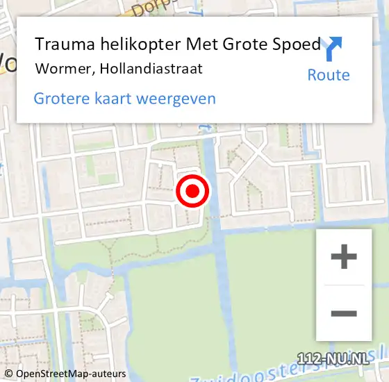 Locatie op kaart van de 112 melding: Trauma helikopter Met Grote Spoed Naar Wormer, Hollandiastraat op 17 april 2023 12:54