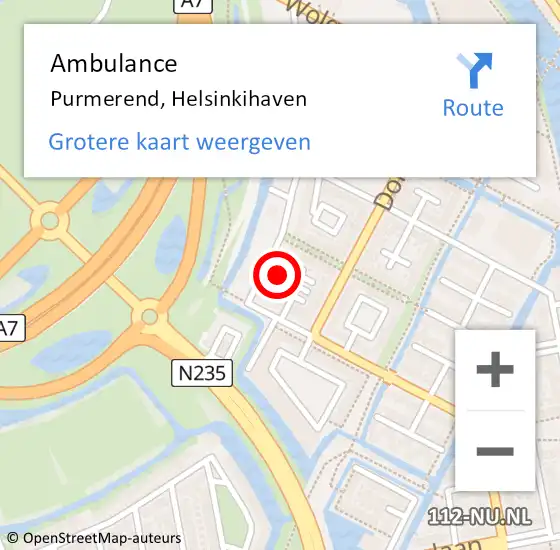 Locatie op kaart van de 112 melding: Ambulance Purmerend, Helsinkihaven op 17 april 2023 12:55