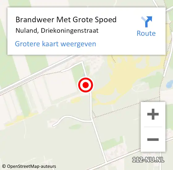 Locatie op kaart van de 112 melding: Brandweer Met Grote Spoed Naar Nuland, Driekoningenstraat op 17 april 2023 12:59