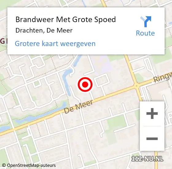 Locatie op kaart van de 112 melding: Brandweer Met Grote Spoed Naar Drachten, De Meer op 17 april 2023 13:02