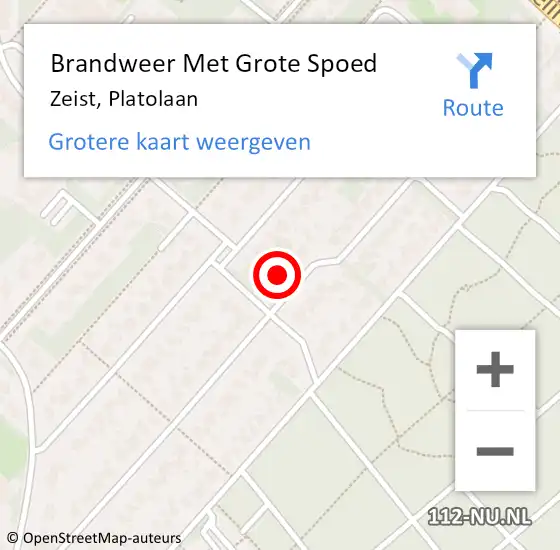 Locatie op kaart van de 112 melding: Brandweer Met Grote Spoed Naar Zeist, Platolaan op 17 april 2023 13:30