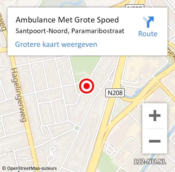 Locatie op kaart van de 112 melding: Ambulance Met Grote Spoed Naar Santpoort-Noord, Paramaribostraat op 17 april 2023 13:54