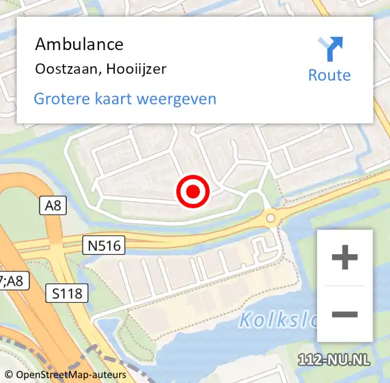 Locatie op kaart van de 112 melding: Ambulance Oostzaan, Hooiijzer op 17 april 2023 14:16