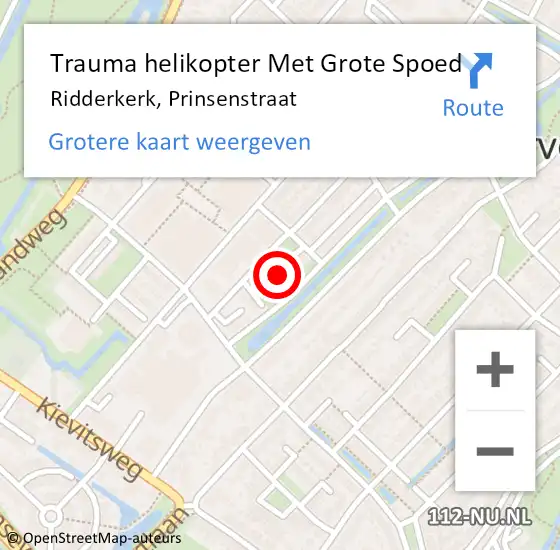 Locatie op kaart van de 112 melding: Trauma helikopter Met Grote Spoed Naar Ridderkerk, Prinsenstraat op 17 april 2023 14:30