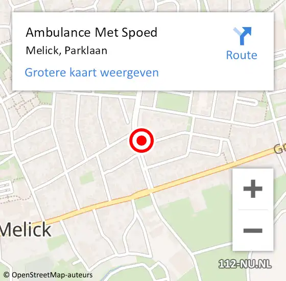 Locatie op kaart van de 112 melding: Ambulance Met Spoed Naar Melick, Parklaan op 17 april 2023 15:14