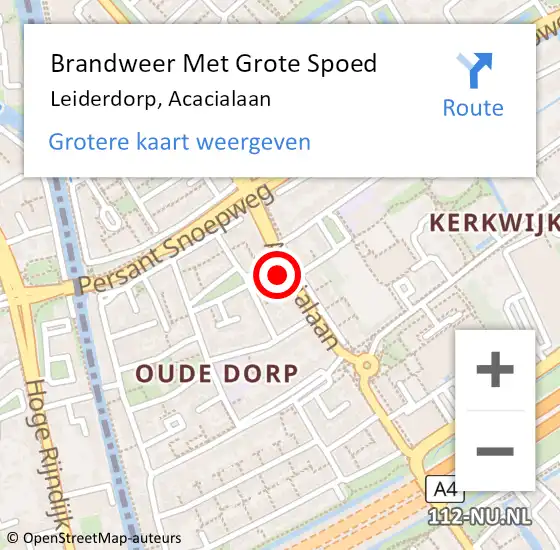 Locatie op kaart van de 112 melding: Brandweer Met Grote Spoed Naar Leiderdorp, Acacialaan op 17 april 2023 15:39