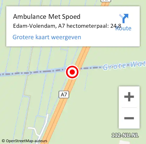 Locatie op kaart van de 112 melding: Ambulance Met Spoed Naar Edam-Volendam, A7 hectometerpaal: 24,8 op 17 april 2023 15:48