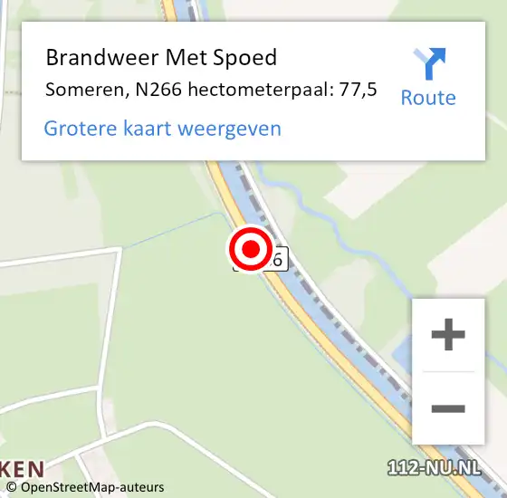 Locatie op kaart van de 112 melding: Brandweer Met Spoed Naar Someren, N266 hectometerpaal: 77,5 op 17 april 2023 16:05