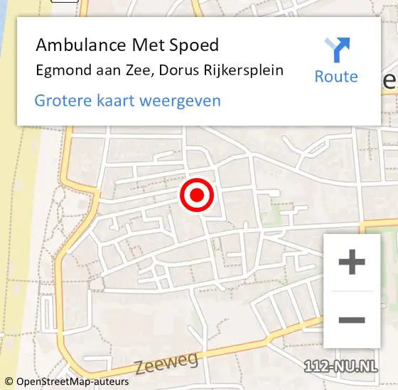 Locatie op kaart van de 112 melding: Ambulance Met Spoed Naar Egmond aan Zee, Dorus Rijkersplein op 17 april 2023 16:44