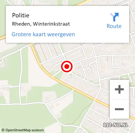 Locatie op kaart van de 112 melding: Politie Rheden, Winterinkstraat op 22 augustus 2014 14:46