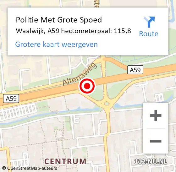 Locatie op kaart van de 112 melding: Politie Met Grote Spoed Naar Waalwijk, A59 hectometerpaal: 115,8 op 17 april 2023 17:20