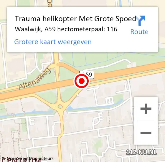 Locatie op kaart van de 112 melding: Trauma helikopter Met Grote Spoed Naar Waalwijk, A59 hectometerpaal: 116 op 17 april 2023 17:23