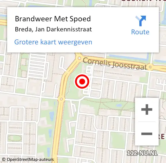 Locatie op kaart van de 112 melding: Brandweer Met Spoed Naar Breda, Jan Darkennisstraat op 17 april 2023 17:24