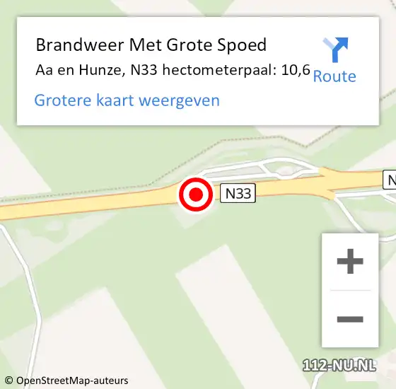 Locatie op kaart van de 112 melding: Brandweer Met Grote Spoed Naar Aa en Hunze, N33 hectometerpaal: 10,6 op 17 april 2023 17:37