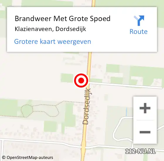 Locatie op kaart van de 112 melding: Brandweer Met Grote Spoed Naar Klazienaveen, Dordsedijk op 17 april 2023 17:38