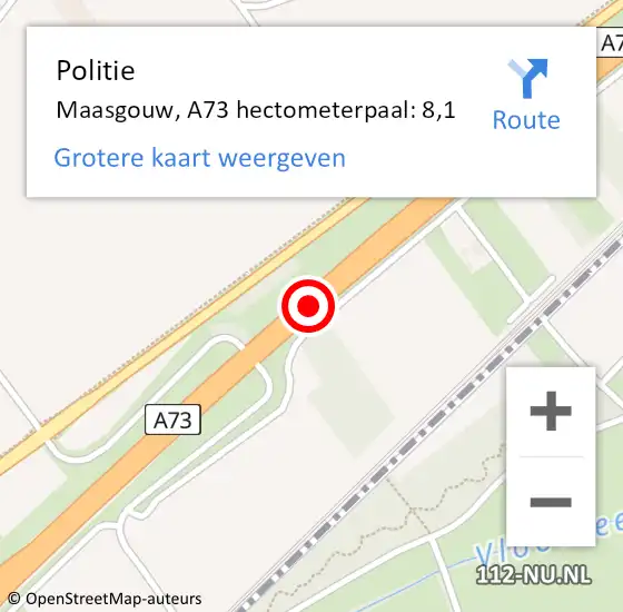 Locatie op kaart van de 112 melding: Politie Maasgouw, A73 hectometerpaal: 8,1 op 17 april 2023 18:25