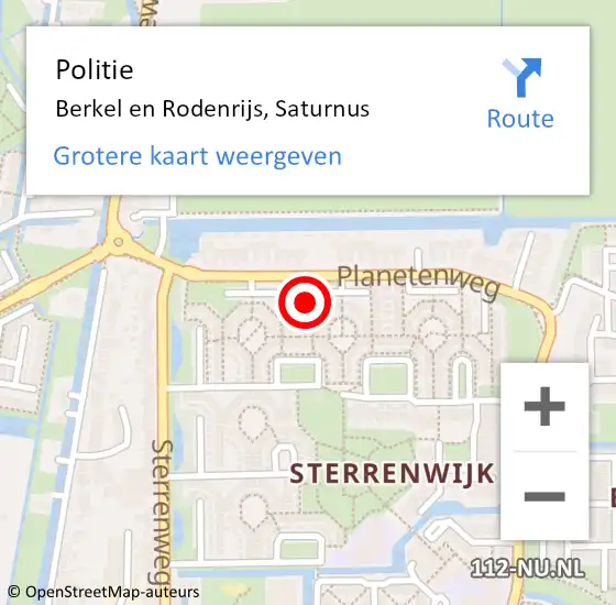 Locatie op kaart van de 112 melding: Politie Berkel en Rodenrijs, Saturnus op 17 april 2023 18:30