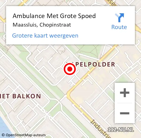 Locatie op kaart van de 112 melding: Ambulance Met Grote Spoed Naar Maassluis, Chopinstraat op 17 april 2023 18:31