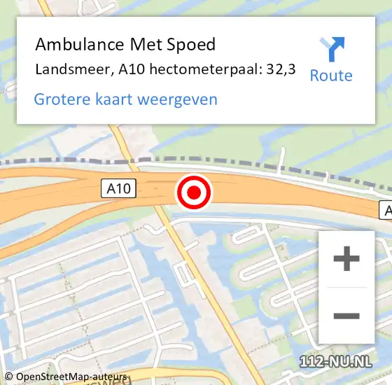 Locatie op kaart van de 112 melding: Ambulance Met Spoed Naar Landsmeer, A10 hectometerpaal: 32,3 op 17 april 2023 18:33